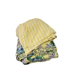 Longaberger Cottage Core Yellow Blue Cotton Full Size Comforter And Bed Skirt